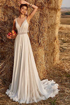 Vestido de novia Apliques Natural Gasa Pura espalda Sin mangas Otoño