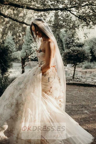 Vestido de novia Apliques Pera Cola Barriba Escote Corazón Cremallera 4