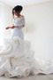 Vestido de novia Apliques Pomposo Capa Multi Escote en V Natural Pura espalda - Página 1