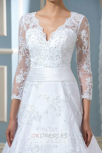 Vestido de novia Apliques Pura espalda Capa de encaje Escote en V Moderno 5