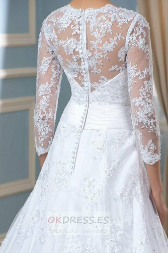 Vestido de novia Apliques Pura espalda Capa de encaje Escote en V Moderno 4