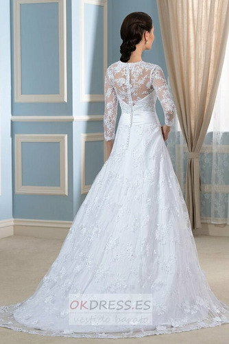 Vestido de novia Apliques Pura espalda Capa de encaje Escote en V Moderno 2