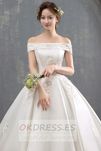 Vestido de novia Apliques Satén Corte-A Escote con Hombros caídos Pera 5