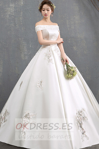 Vestido de novia Apliques Satén Corte-A Escote con Hombros caídos Pera 4