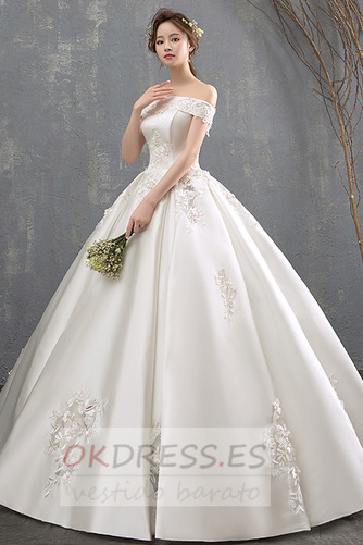 Vestido de novia Apliques Satén Corte-A Escote con Hombros caídos Pera 1