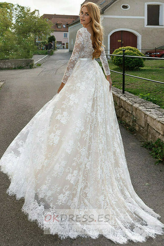 Vestido de novia Apliques Tallas pequeñas Natural Verano largo Baja escote en V 2