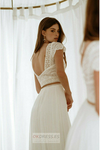 Vestido de novia Apliques Verano Espalda Descubierta Manga corta Corte-A 2