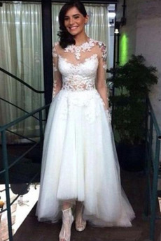 Vestido de novia Asimètrico Manga larga Asimétrico Dobladillo Moderno