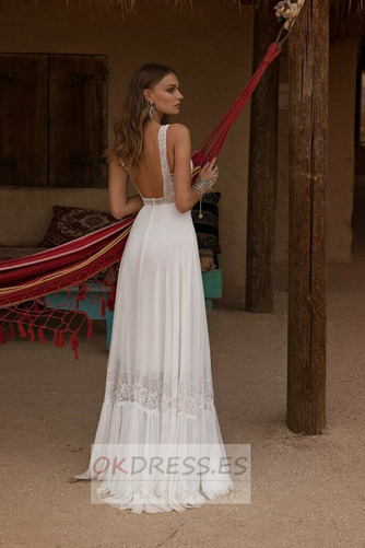 Vestido de novia Baja escote en V Pera Escote en V Natural Encaje Moderno 2