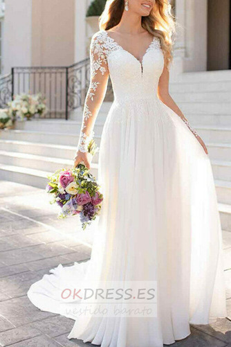 Vestido de novia Baja escote en V Sencillo Escote en V Espalda Descubierta 1