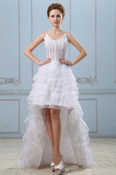 Vestido de novia Blanco Escote de Tirantes Espaguetis Asimétrico Dobladillo