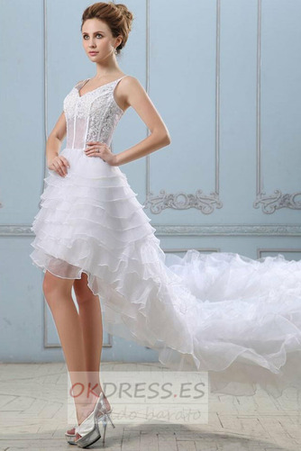 Vestido de novia Blanco Escote de Tirantes Espaguetis Asimétrico Dobladillo 3