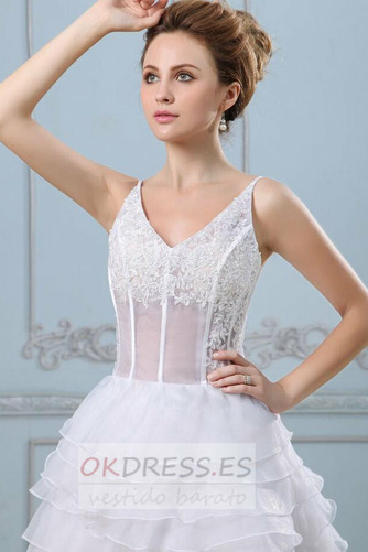 Vestido de novia Blanco Escote de Tirantes Espaguetis Asimétrico Dobladillo 5