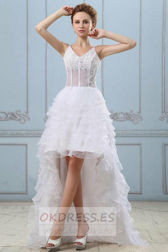 Vestido de novia Blanco Escote de Tirantes Espaguetis Asimétrico Dobladillo 2