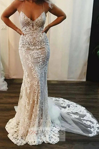 Vestido de novia Capa de encaje tul Natural Escote de Tirantes Espaguetis 1