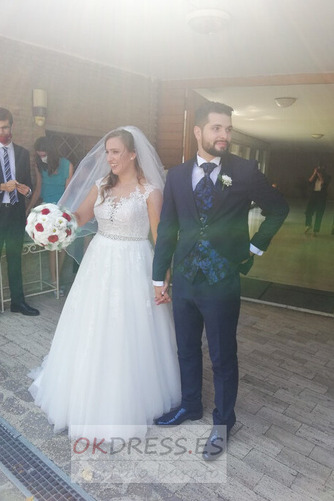 Vestido de novia Cinturón de cuentas largo Elegante Pura espalda Corte-A 1