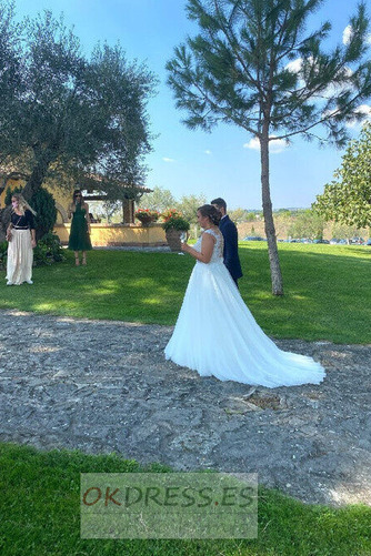 Vestido de novia Cinturón de cuentas largo Elegante Pura espalda Corte-A 4