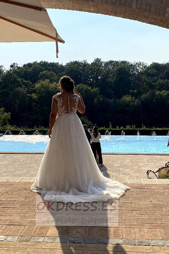 Vestido de novia Cinturón de cuentas largo Elegante Pura espalda Corte-A 2