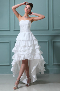 Vestido de novia Cintura Baja Blanco Romántico Oscilación tafetán Asimétrico Dobladillo