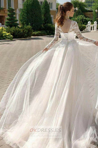 Vestido de novia Cola Barriba Elegante Cordón Natural Apliques Joya 2