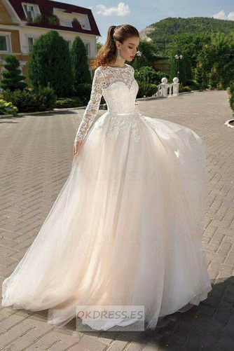 Vestido de novia Cola Barriba Elegante Cordón Natural Apliques Joya 1