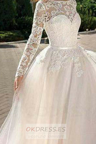 Vestido de novia Cola Barriba Elegante Cordón Natural Apliques Joya 3