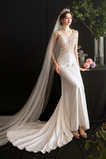 Vestido de novia Cola Capilla Corte Sirena Natural Elegante Escote en V