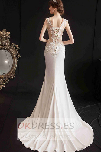 Vestido de novia Cola Capilla Corte Sirena Natural Elegante Escote en V 2