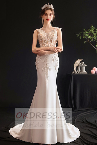 Vestido de novia Cola Capilla Corte Sirena Natural Elegante Escote en V 4