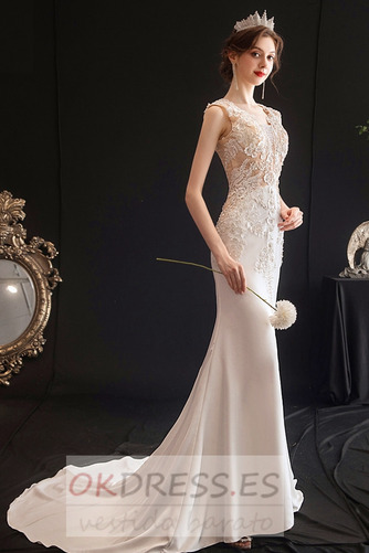 Vestido de novia Cola Capilla Corte Sirena Natural Elegante Escote en V 5