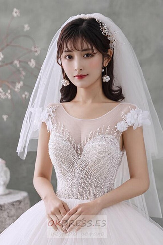 Vestido de novia Corpiño Acentuado con Perla Formal Natural Cordón Triángulo Invertido 5