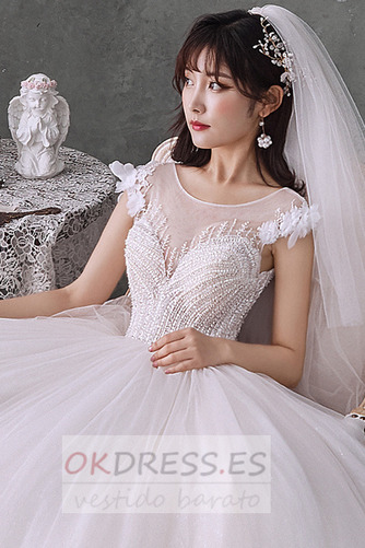 Vestido de novia Corpiño Acentuado con Perla Formal Natural Cordón Triángulo Invertido 3