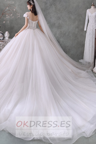 Vestido de novia Corpiño Acentuado con Perla Formal Natural Cordón Triángulo Invertido 2