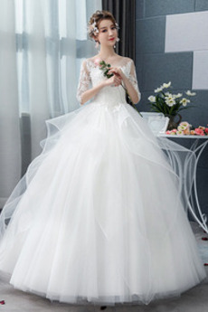 Vestido de novia Corte-A Apliques Encaje Manga de longitud 3/4 Elegante
