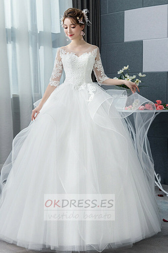 Vestido de novia Corte-A Apliques Encaje Manga de longitud 3/4 Elegante 6