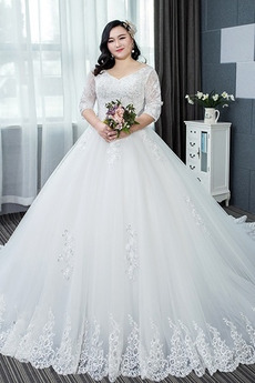 Vestido de novia Corte-A Capa de encaje Encaje La mitad de manga primavera