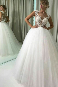 Vestido de novia Corte-A Capa de encaje Falta Pura espalda Apliques