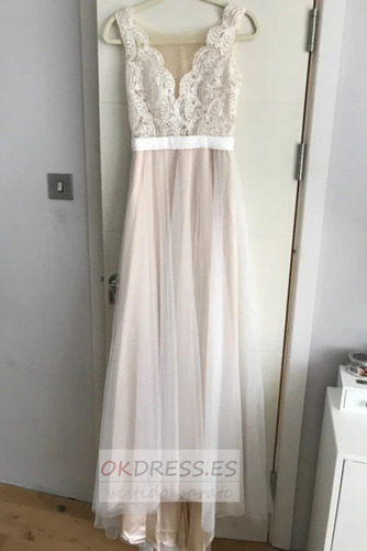 Vestido de novia Corte-A Cola Barriba Encaje Elegante Escote en V Triángulo Invertido 2