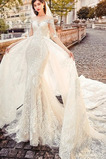 Vestido de novia Corte-A Cola Catedral Cordón Abalorio Elegante Mangas Illusion