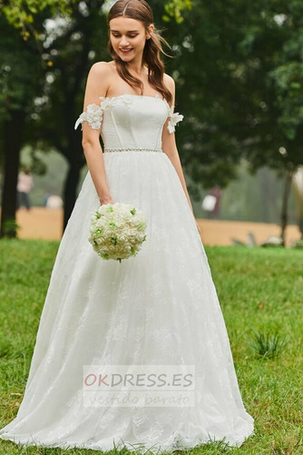 Vestido de novia Corte-A Dobladillos Elegante Escote con Hombros caídos 1