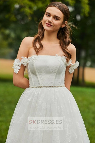Vestido de novia Corte-A Dobladillos Elegante Escote con Hombros caídos 4