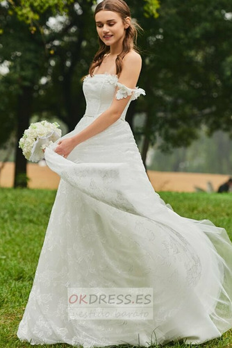 Vestido de novia Corte-A Dobladillos Elegante Escote con Hombros caídos 2