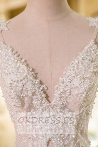 Vestido de novia Corte-A Elegante Sin mangas Escote en V Invierno Perlas 3