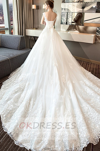 Vestido de novia Corte-A Encaje Escote con Hombros caídos Invierno largo 4
