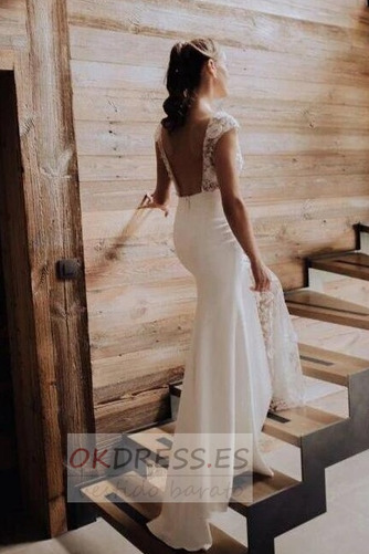 Vestido de novia Corte-A Encaje Natural Hasta el suelo Botón Triángulo Invertido 2