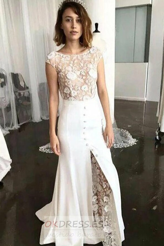 Vestido de novia Corte-A Encaje Natural Hasta el suelo Botón Triángulo Invertido 1