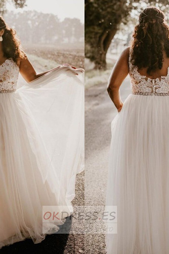 Vestido de novia Corte-A Encaje Sencillo Natural Escote en V Espalda Descubierta 3