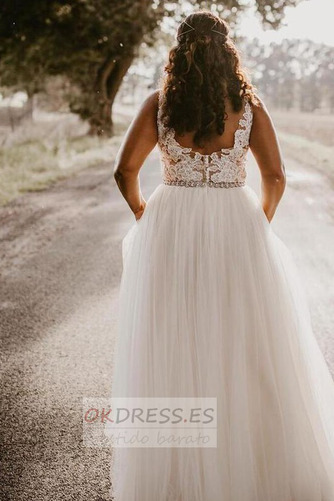 Vestido de novia Corte-A Encaje Sencillo Natural Escote en V Espalda Descubierta 2