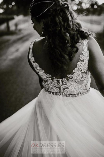 Vestido de novia Corte-A Encaje Sencillo Natural Escote en V Espalda Descubierta 4