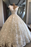 Vestido de novia Corte-A Falta 2019 Encaje Drapeado Natural